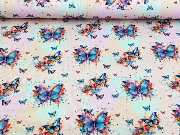 Eigenproduktion Rib Jersey Regenbogen Schmetterling auf Hellrosa